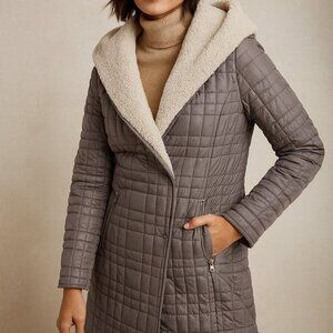 Kenneth Cole New York Quilted Faux Fur Lined Gray Coat Women’s Large Winter Jack
